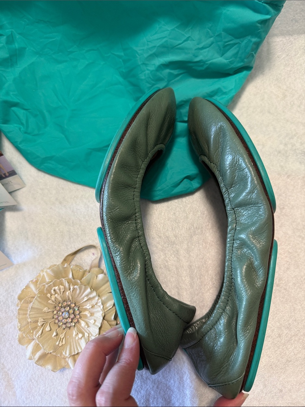 Tieks Pacific Green Leather Ballet Flats - Picture 5 of 7
